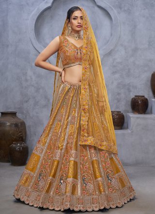 Grandiose Mustard Organza A - Line Lehenga Choli