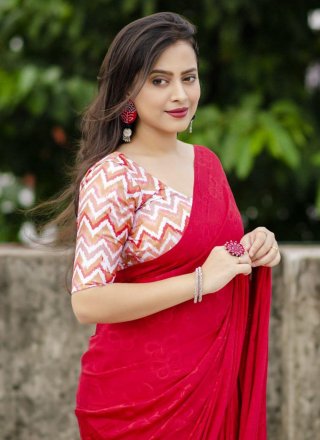 Grandiose Red Silk Blend Trendy Saree