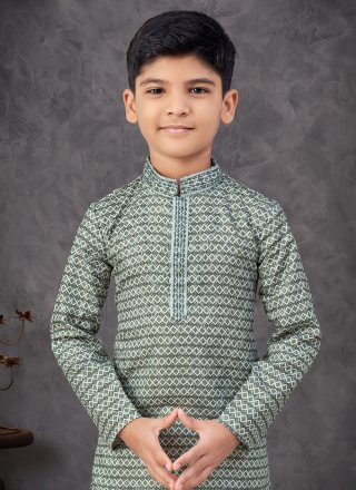 Green and Off White Rayon Digital Print and Embroidered Work Kurta Pyjama