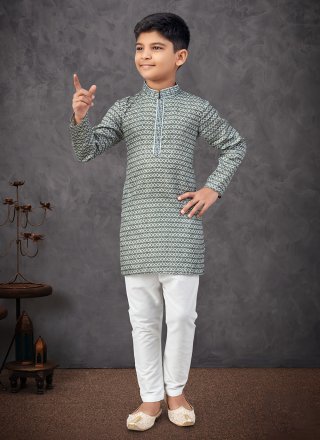 Green and Off White Rayon Digital Print and Embroidered Work Kurta Pyjama