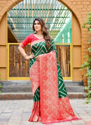 Red Zari Embroidered Bridal Saree in Art Silk