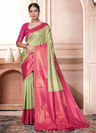 Green and Pink Woven Work Kanjivaram Silk Classic Saree
