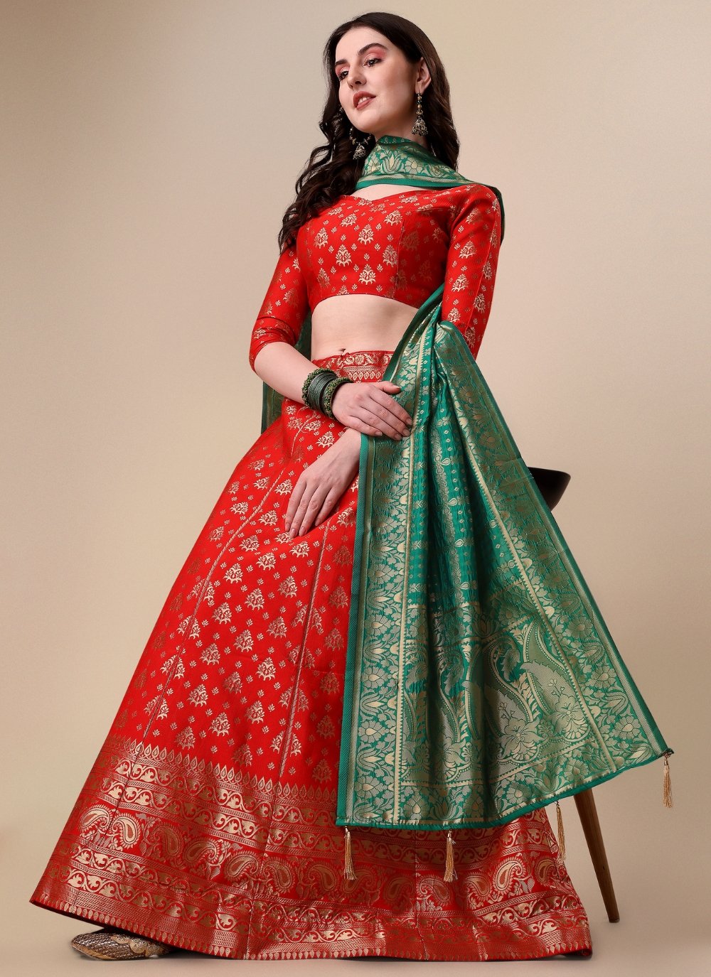 Red & Green Patola Print Heavy Silk Lehenga Choli with Dupatta - AASTHA  FASHION - 4197100