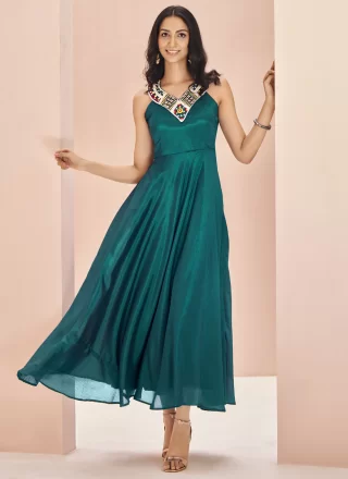 Green and Teal Chinon Designer Kurti