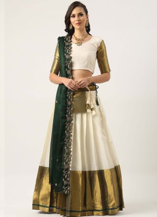 Green and White Silk Lehenga Choli
