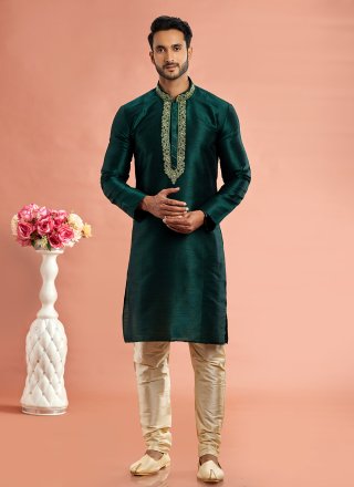 Green Art Banarasi Silk Kurta Pyjama with