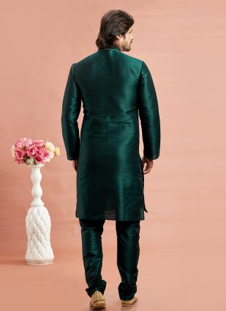 Green Art Banarasi Silk Machine Embroidery Work Kurta Pyjama