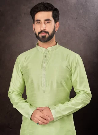 Green Art Dupion Silk Kurta Pyjama In Plain for Men