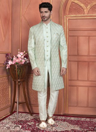Green Art Silk Embroidered and Hand Work Indo Western