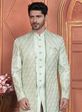 Green Art Silk Embroidered and Hand Work Indo Western