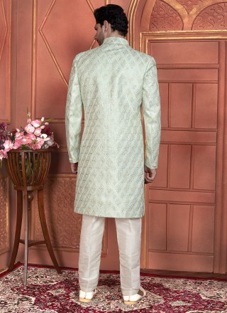Green Art Silk Embroidered and Hand Work Indo Western