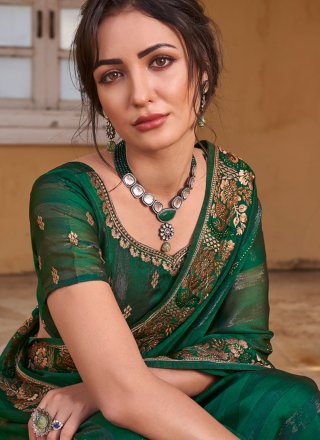 Green Art Silk Embroidered and Swarovski Work Trendy Saree