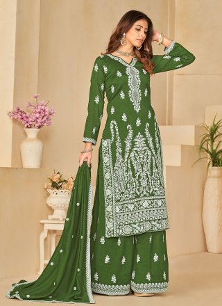 Green Art Silk Embroidered Work Salwar Suit for Women