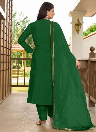 Green Art Silk Readymade Salwar Suit with Embroidered Work for Ceremonial