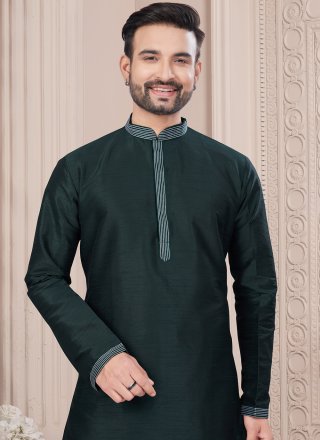 Green Art Silk Thread Work Kurta Pyjama for Ceremonial