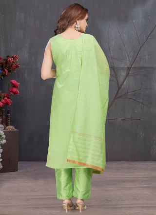 Green Art Silk Trendy Suit with Dori, Embroidered and Mirror Work for Women