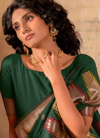 Green Banarasi Silk Classic Saree with Weaving Work for Women