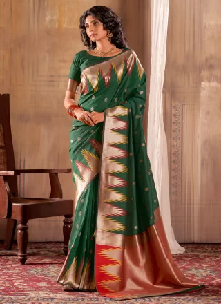 Green Banarasi Silk Classic Saree with Weaving Work for Women