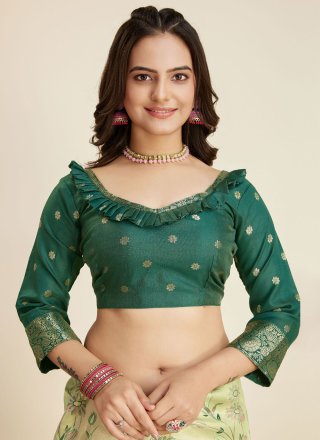 Green Banarasi Silk Classic Sari with Weaving Work for Women