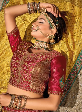 Green Banarasi Silk Embroidered, Resham, Sequins and Zari Work A - Line Lehenga Choli for Women