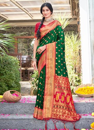 Green and red hot sale wedding saree