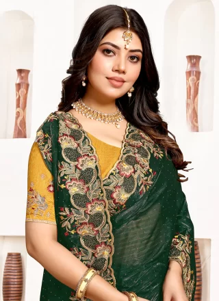 Green Banglori Silk Classic Saree with Embroidered and Zari Work