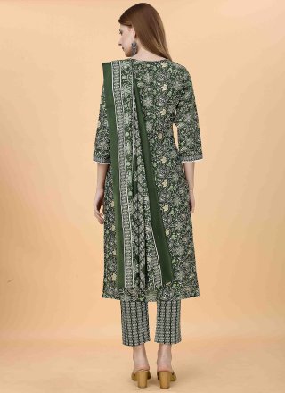 Green Blended Cotton Embroidered Work Trendy Suit