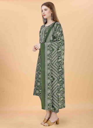 Green Blended Cotton Embroidered Work Trendy Suit