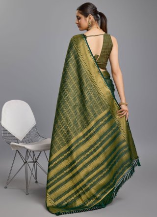 Green Brocade Woven Work Classic Saree for Casual