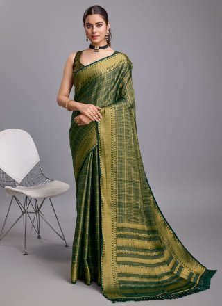 Green Brocade Woven Work Classic Saree for Casual