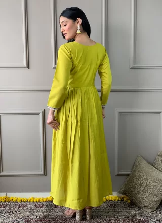 Green Chanderi Embroidered and Print Work Salwar Suit for Casual
