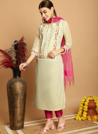 Green Chanderi Embroidered Work Trendy Suit for Ceremonial