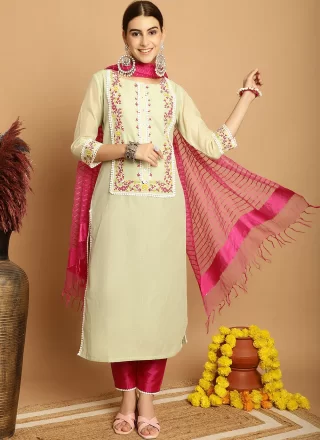 Green Chanderi Embroidered Work Trendy Suit for Ceremonial