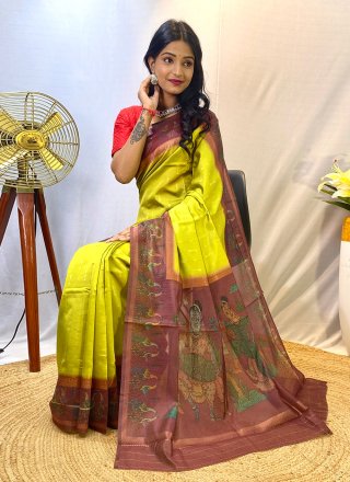 Green Chanderi Silk Patch Border and Print Work Classic Saree