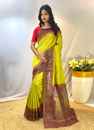 Green Chanderi Silk Patch Border and Print Work Classic Saree