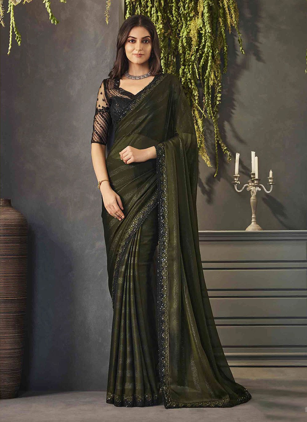 Tarumaru Women's Chiffon Embroidered Light Green Color saree with Black  Blouse Piece (VF_VC129) : Amazon.in: Fashion