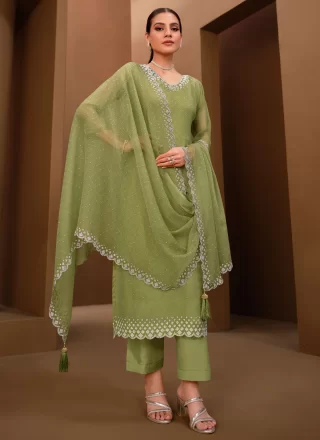 Green Chiffon Trendy Suit with Swarovski Work for Ceremonial