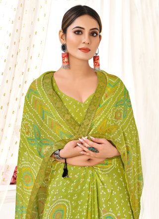 Green Chiffon Woven Work Classic Sari for Ceremonial