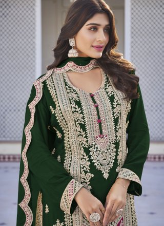 Green Chinon Embroidered and Sequins Work Salwar Suit