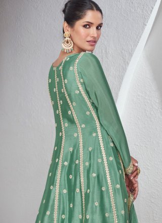 Green Chinon Embroidered and Sequins Work Salwar Suit for Women