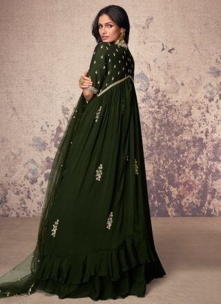 Green Chinon Embroidered Work Gown