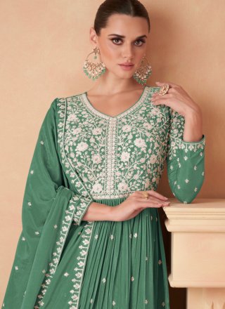 Green Chinon Embroidered Work Salwar Suit