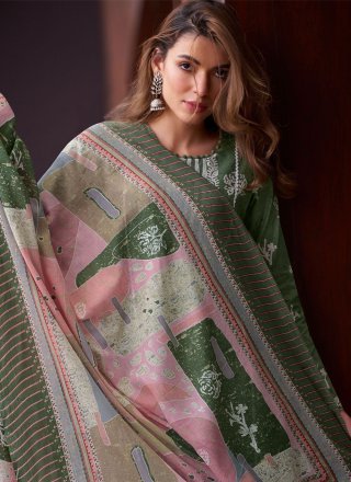 Green Cotton Digital Print Work Salwar Suit for Ceremonial