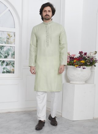 Green Cotton Fancy and Plain Work Kurta Pyjama