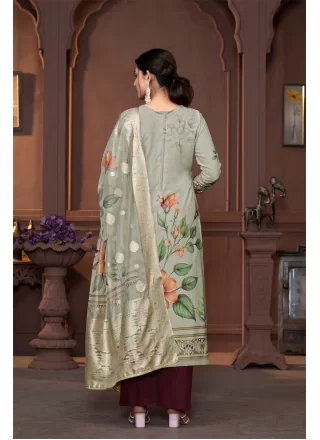 Green Cotton Hand and Print Work Palazzo Salwar Suit for Women