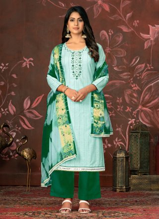 Green Cotton Hand Work Salwar Suit for Women
