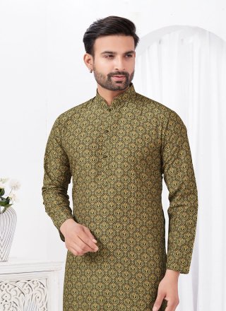 Green Cotton Kurta Pyjama with Digital Print Work for Casual