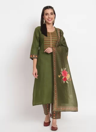 Green Cotton Pant Style Suit