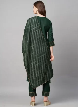 Green Cotton Readymade Salwar Suit