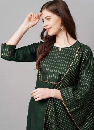 Green Cotton Readymade Salwar Suit